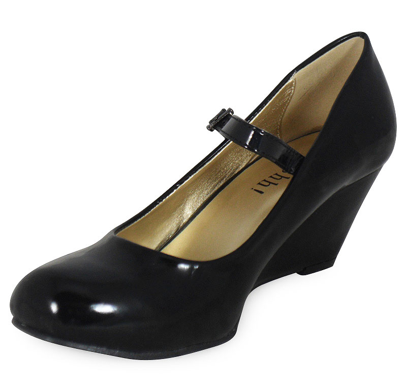 WOMENS LADIES MARY JANE SUEDE LOW HEEL WEDGE CASUAL WORK POSH COURT