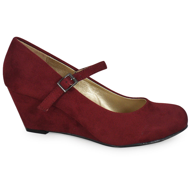 WOMENS LADIES MARY JANE SUEDE LOW HEEL WEDGE CASUAL WORK POSH COURT